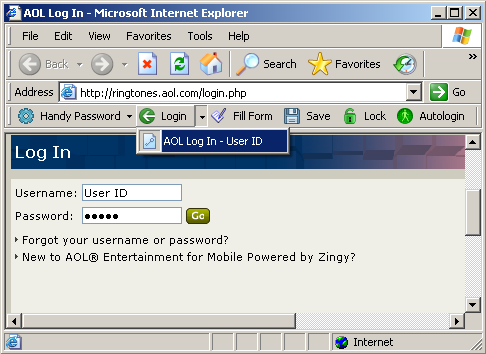 Logging in to AOL mobile with Handy Password