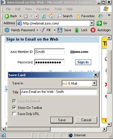 Saving Juno mail login and password to login to Juno mail automatically.