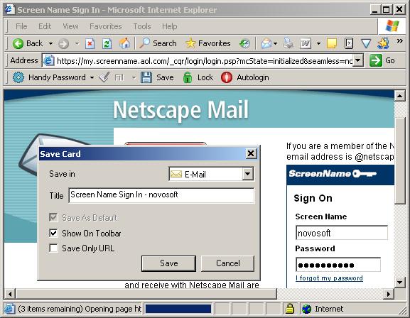 Saving Netscape mail login and password to login to Netscape mail automatically.