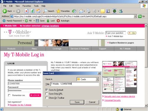 Logging in to T-Mobile account with Handy Password