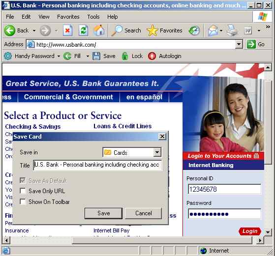 Saving US bank login and password to login to US bank account automatically.