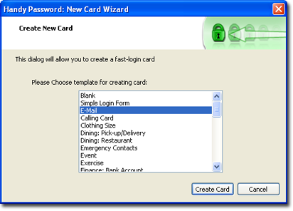 Create new card window