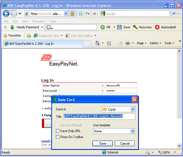 Logging in to ADP myaccount with Handy Password