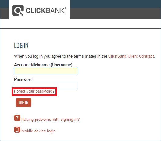 ClickBank Login Forgot Password