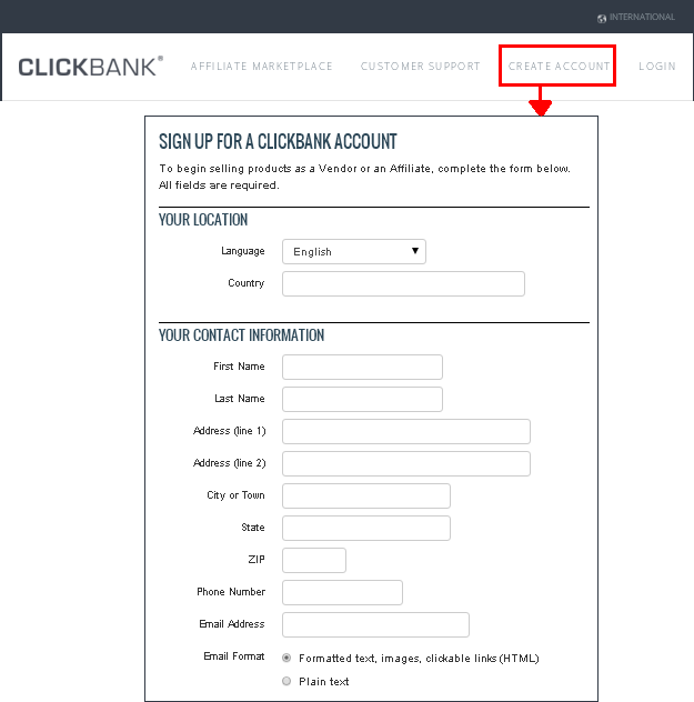 Create ClickBank Account - ClickBank Sign Up Enter Information