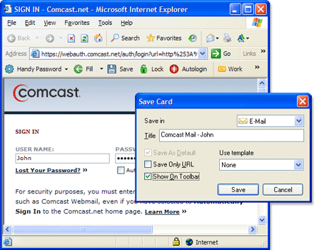 Saving Comcast mail login and password to login to your Comcast mail automatically.