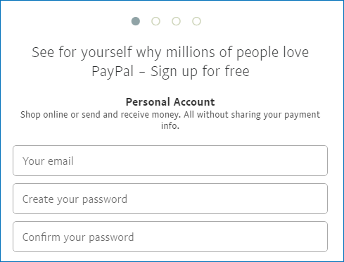 Create PayPal account - Screenshots of official website PayPal.com