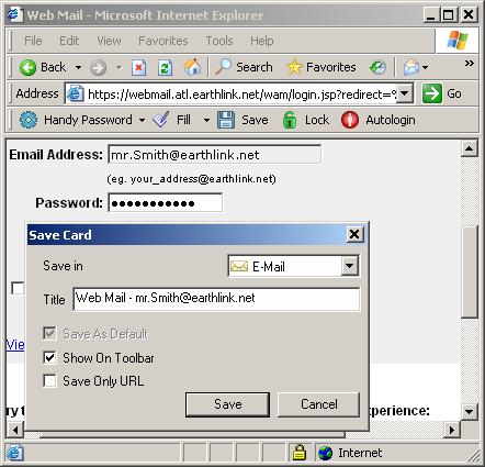 Saving Earthlink mail login and password to login to Earthlink mail automatically