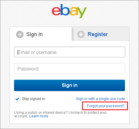 My eBay Account Sign In – Screenshots of official eBay website www.ebay.com