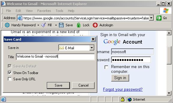 Saving Google mail login and password to login to Google mail automatically.