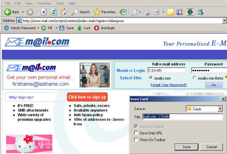 Saving Mail login and password to login to Mail account automatically.