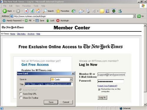 Saving NYTimes login and password to sign in to Nytimes account automatically