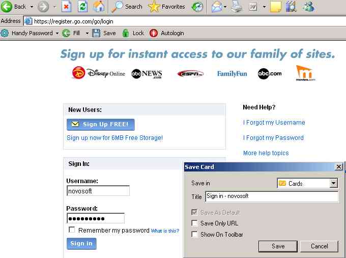 Login and register to GO mail account automatically with a password manager.