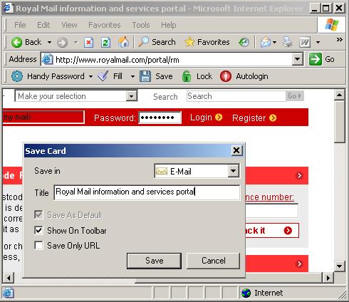 Saving Royal mail login and password to login to Royal mail automatically.
