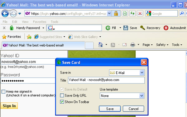 Saving Yahoo mail login and password to sign in to Yahoo mail automatically with a password manager
