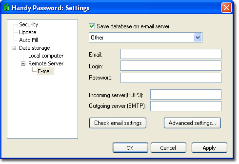 Data storage to e-mail server