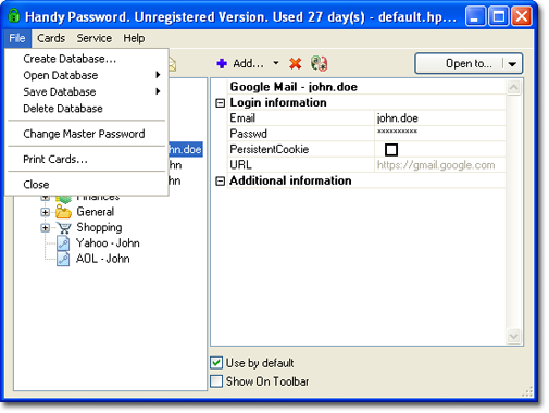 File menu File menu