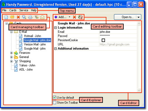 Handy Password manager main window