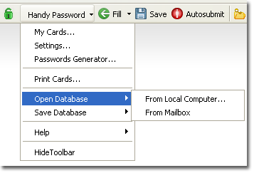 Opening database from browser toolbar