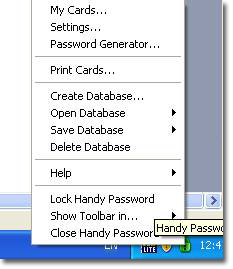 Handy Password tray menu