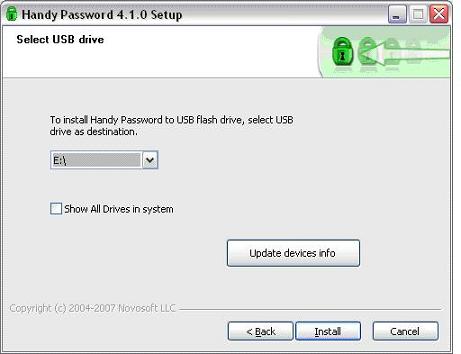 Installing Handy Password manager on USB flash drive