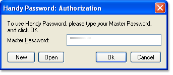 Handy Password manager authorization form