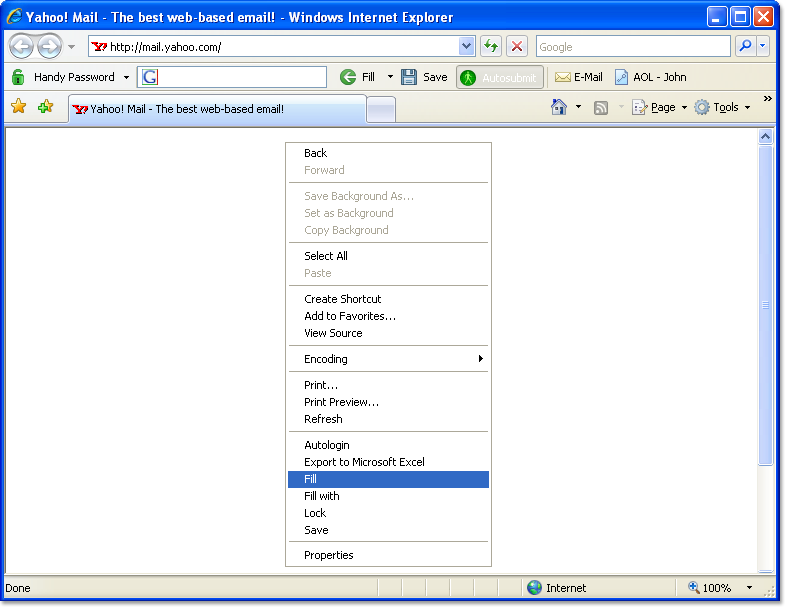 Handy Password manager in context menu