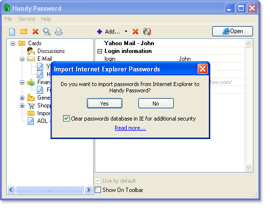 Import Internet Explorer passwords