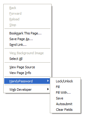 Handy Password context menu