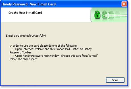 Successful creating e-mail login card Successful creating e-mail login card