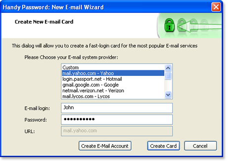 Creating e-mail login card