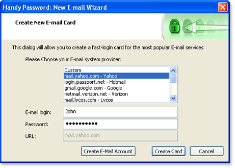 Creating e-mail login card Creating e-mail login card