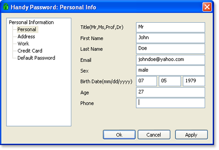 Personal information form