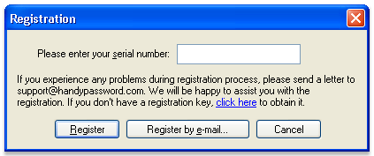 Registration Handy Password manager