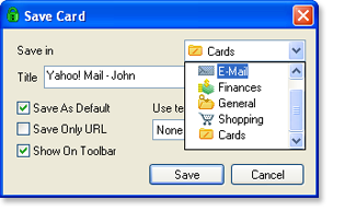 Save card window